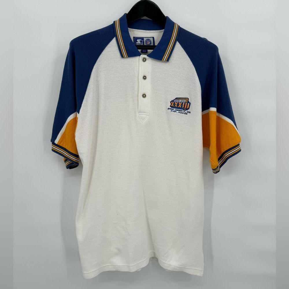 STARTER 1990's Vintage‎ Super Bowl XXXIII Multicolor Polo Shirt Size Medium - Picture 10 of 10